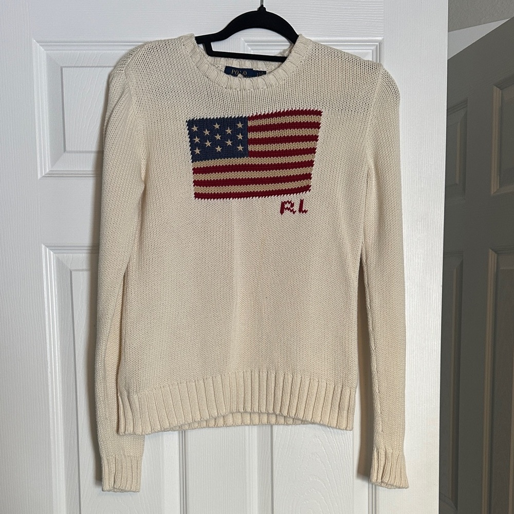 Polo by Ralph Lauren Cream Sweater with Flag Design
